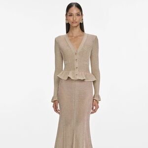 self-portrait Gold Lurex Peplum Midi Dress Size Small - MSRP $750 - NWT